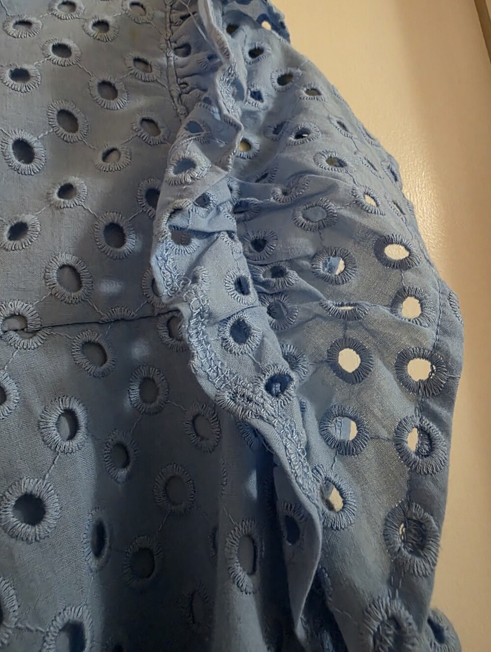 Light Blue Eyelet Ruffle Sleeve Top - Picture 2 of 5